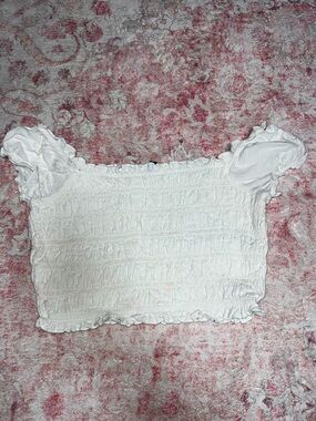 American Eagle Outfitters White Smocked Ruffle Crop Top